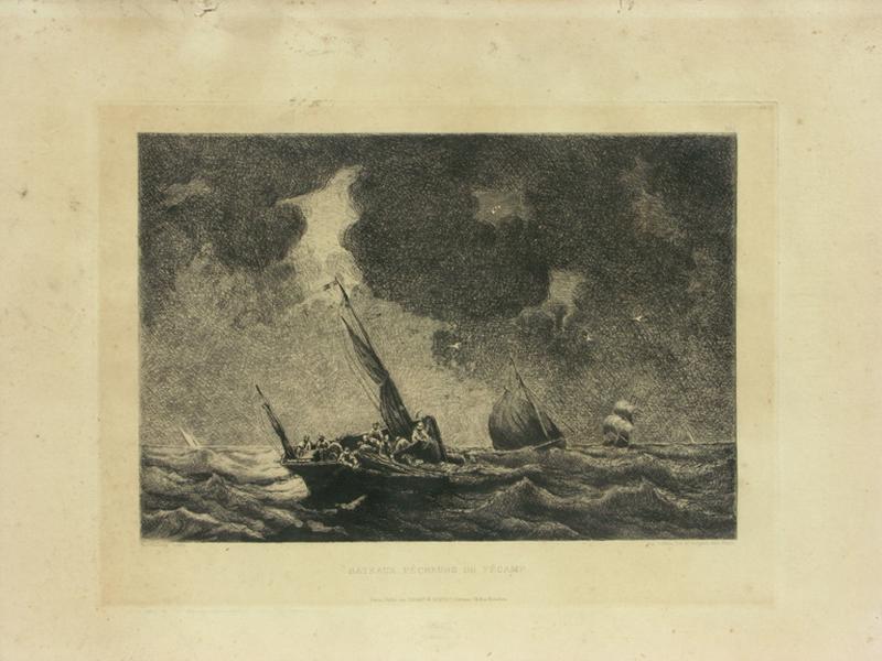 Bateaux pêcheurs de Fécamp (titre inscrit), Pierre Emile Berthelemy, 19e siècle