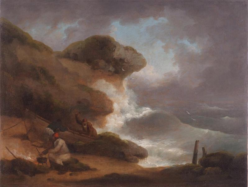 Fisherman cooking while others repair a boat in the storm, George Morland, 3e quart 18e siècle, 1er quart 19e siècle