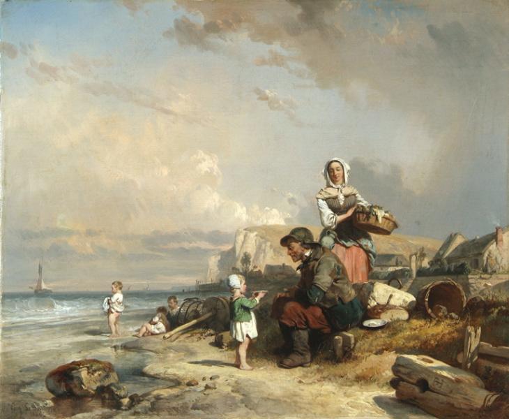 Scène familiale au bord de la mer, Eugène Lepoittevin, 1846