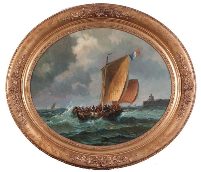 Barques de pêche rentrant au port par gros temps, Charles Kuwasseg, 2e moitié 19e siècle, 1er quart 20e siècle