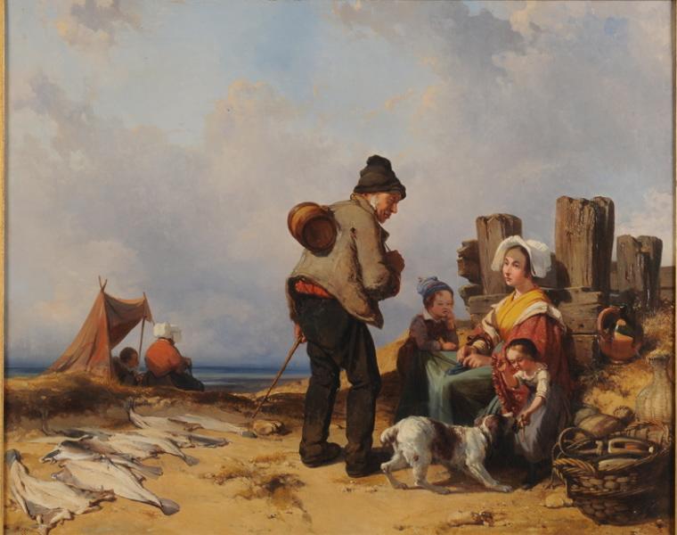 Famille de pêcheurs sur la plage, Charles Louis Mozin, 1ère moitié 19e siècle, 3e quart 19e siècle