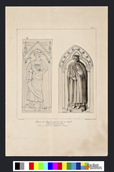 Figure de Sigebert gravé sur sa tombe et statue du même roi,tirées de l’église Saint Médard à Soissons, Horace De Viel-Castel, 3e quart 19e siècle