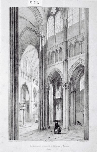 Vue du transept méridional de la cathédrale de Soissons, Alexandre-Jules Monthelier, 19e siècle
