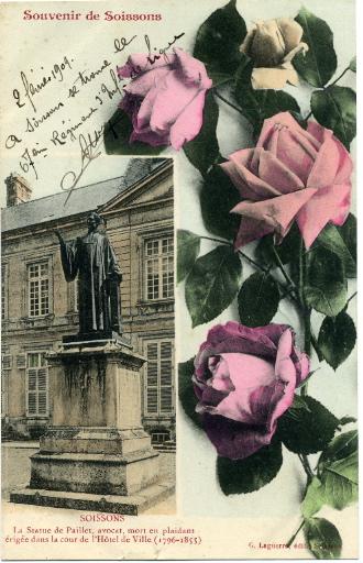 Souvenir de Soissons - La statue de Paillet, avocat, mort en plaidant érigée dans la cour d'honneur de l'Hôtel de ville (1796-1855)_0
