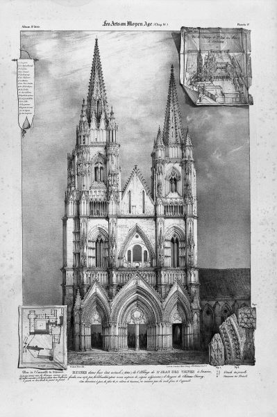 Ruines dans leur état actuel de l’abbaye Saint-Jean-des-Vignes à Soissons, Victor Petit, 1840