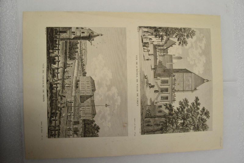 Vue de l’hôtel de ville de Coucy / Vue du château de Pinon, François Denis Née, 4e quart 18e siècle, 1er quart 19e siècle