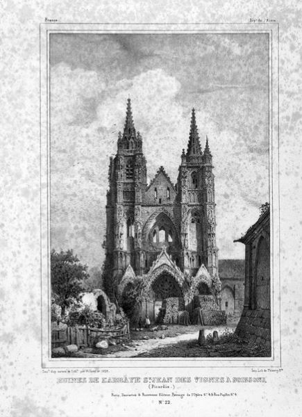 Ruines de l’abbaye Saint-Jean-des-Vignes à Soissons, François Etienne Villeret, 1838