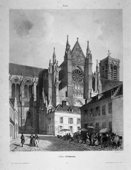 Cathédrale de Soissons, vue de la place du cloître, Emile Sagot, 19e siècle