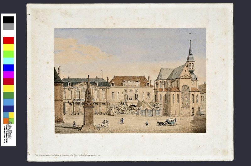 Vue de la place de l'Hôtel de Ville de Soissons, Langlois, 1856