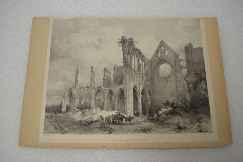 Vue générale des ruines de l’abbaye de Longpont, Луи Гаг, 1837