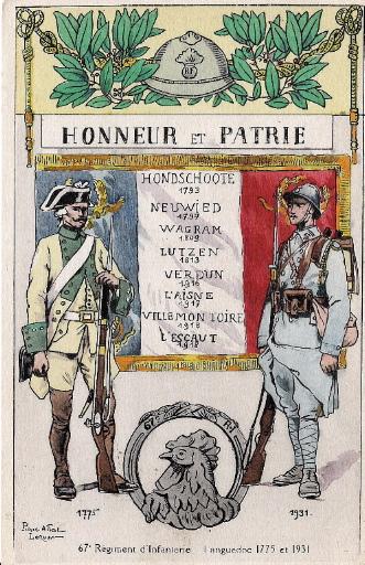 Soissons - Honneur et patrie - 67e Régiment d'Infanterie Languedoc 1775 et 1931_0