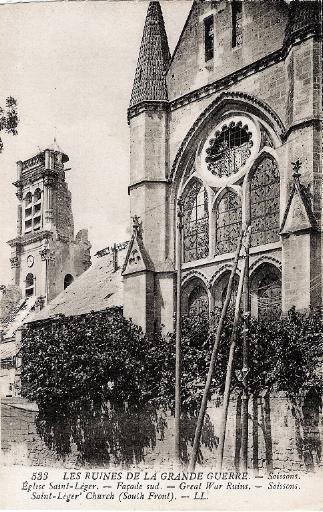 Soissons - Les ruines de la Grande Guerre - Église de Saint-Léger - Façade sud_0