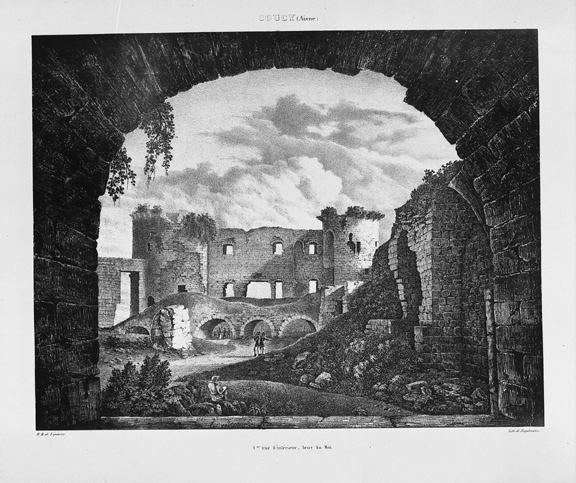 Coucy, première vue d’intérieur, tour du Roi, Pierre Jean Baptiste Ernest De Buchere De Lepinois, 1ère moitié 19e siècle