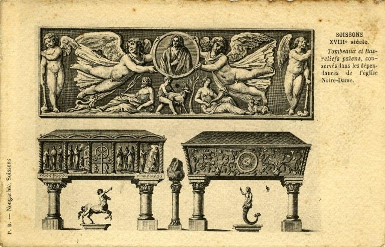 Soissons XVIIIe siècle - Tombeaux et Bas-reliefs païens conservés dans les dépendances de l'Eglise Notre-Dame_0