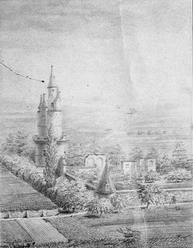 Vue du château de Septmonts, Langlois, 1840