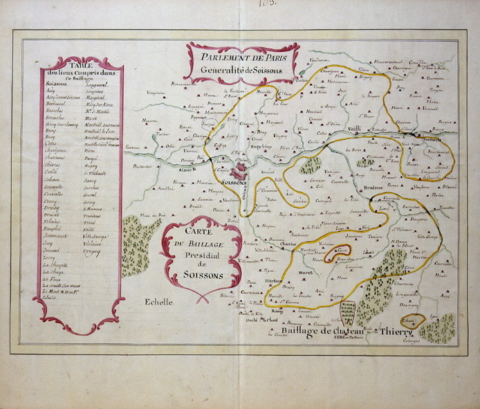 Carte du baillage, présidial de Soissons, Bertin, 1780