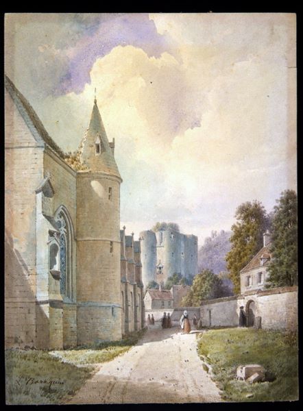 Vue de l’église et du donjon d'Ambleny, Léopold Baraquin, 19e siècle