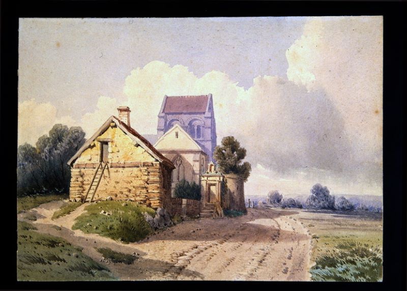 Vue de l’église de Chavigny, Léopold Baraquin, 19e siècle