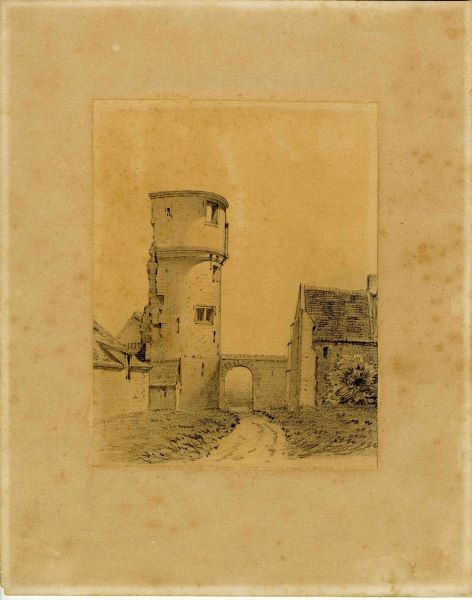 La Tour du château de Broyon et la chapelle Notre-Dame à Bucy-le-Long, Léopold Baraquin, 19e siècle