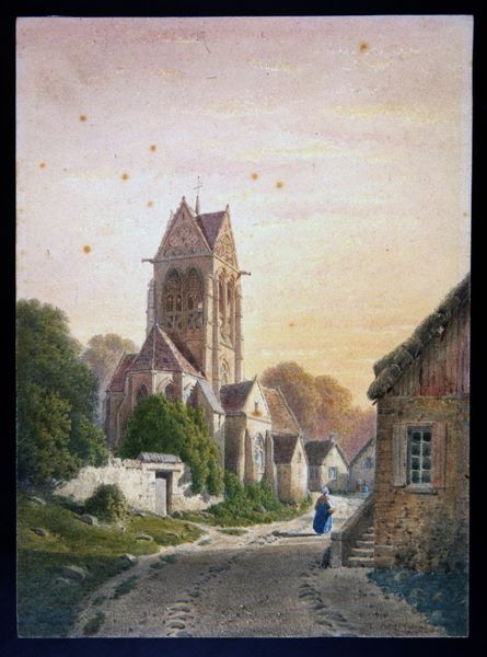 Vasseny : église et chaumières, Léopold Baraquin, 19e siècle