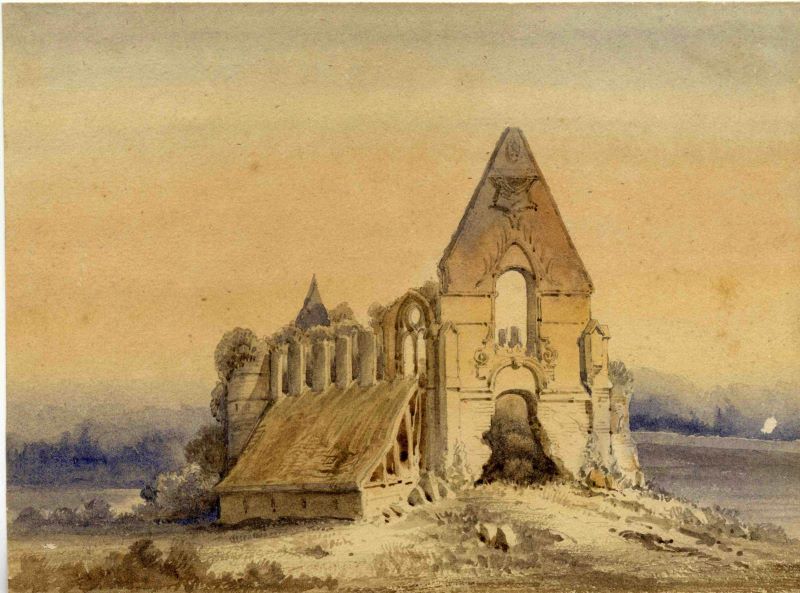 Ruines de l'église de la chartreuse de Bourgfontaine, Léopold Baraquin, 19e siècle