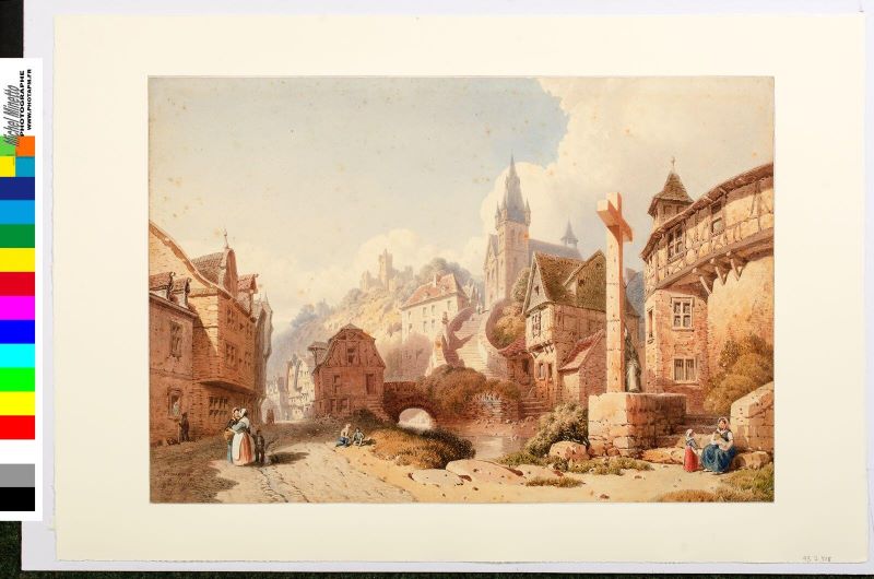 Eglise et château, d'après Soulès, Léopold Baraquin, 19e siècle