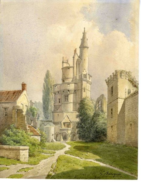 Vue du château de Septmonts, Léopold Baraquin, 19e siècle