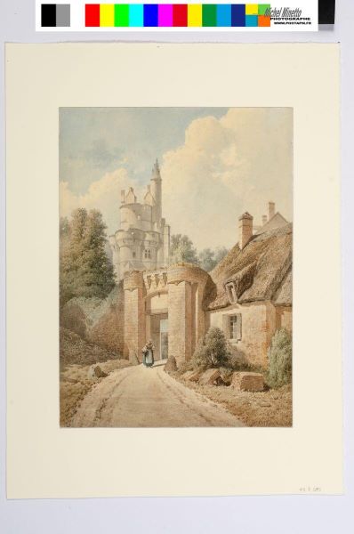 Vue du château de Septmonts : ancienne entrée du château, Léopold Baraquin, 19e siècle