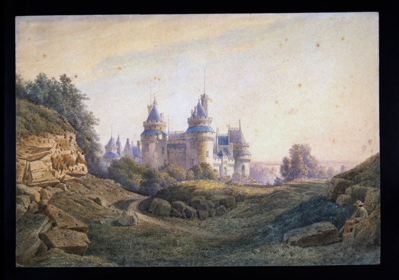Château de Pierrefonds restauré et rochers, Léopold Baraquin, 4e quart 19e siècle