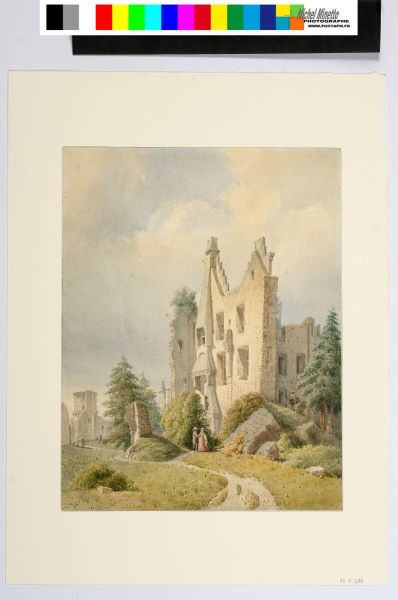 Intérieur des ruines du château de Pierrefonds : chemin des Preuses, Léopold Baraquin, 19e siècle