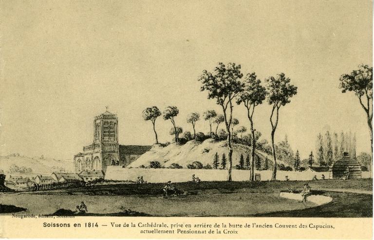 Soissons en 1814 - Vue de la Cathédrale, prise en arrière de la butte de l'ancien Couvent des Capucins, actuellement Pensionnat de la Croix_0