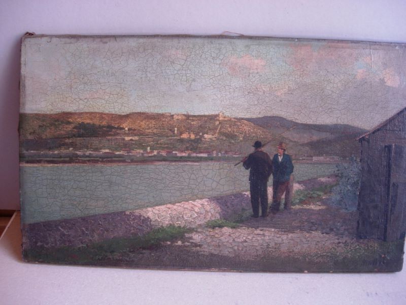 Paysage avec personnages, Mallet, 20e siècle
