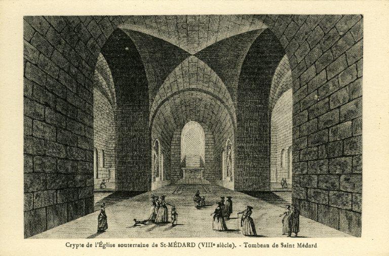 Soissons - Crypte de l'Eglise souterraine de Saint-Médard-les-Soissons (VIIIe siècle). Tombeau de Saint Médard (gravure Tavernier)_0