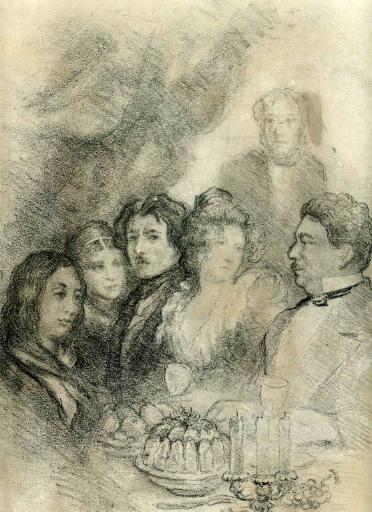 Alexandre Dumas père, Eugène Delacroix et Georges Sand en train de dîner avec Charles et Marie Nodier_0