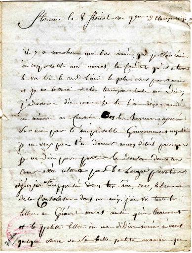 Lettre du Général Dumas à sa femme, Florence le 8 floréal an 9 de la république (1801)_0