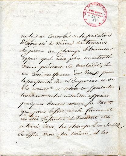 Lettre de l'inspecteur des eaux et forêts de Villers-Cotterêts Jean- Michel DEVIOLAINE au Général PILLE, Villers-Cotterêts le 27 février 1806_1
