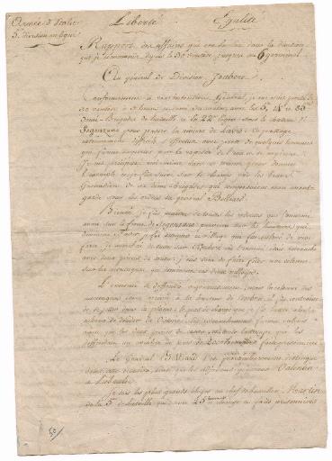 Rapport du Général Dumas au Général de Division Joubert en date du 30 ventôse jusqu'au 6 germinal an 5 (mars 1797)_0