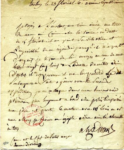 Lettre du Général Dumas à sa femme, Toulon le 23 floréal an 6 (12 mai 1798)_0