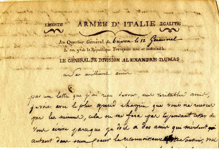 Lettre du Général Dumas à ses meilleurs amis, Brixen le 12 Germinal an 5 (1 avril 1797)_0