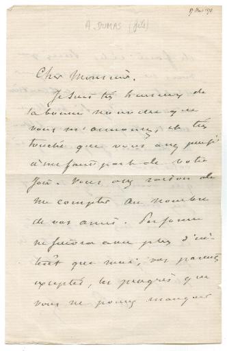 Lettre d'Alexandre Dumas fils, 27 mars 1874_0