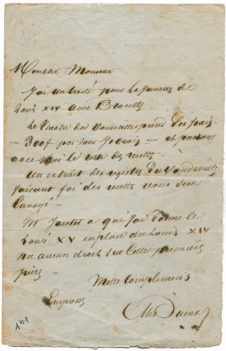 Lettre d'Alexandre Dumas à propos de sa pièce 'La Jeunesse de Louis XIV'_0