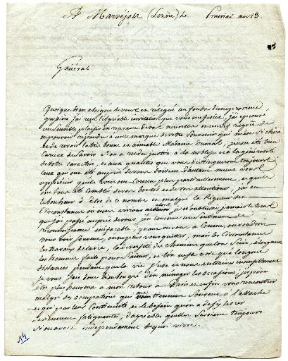 Lettre de Moriés au général Dumas, écrite à Marvejols le prairial an 13 (1805)_0