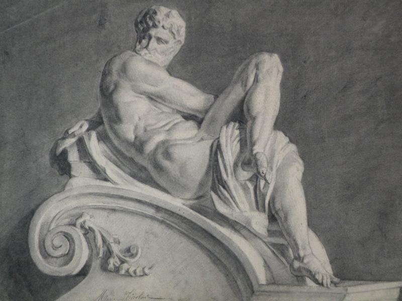 Etude inspirée de la sculpture : Le Jour, du tombeau de Julien de Medicis par Michel-Ange, Marie Nicolas, 1866