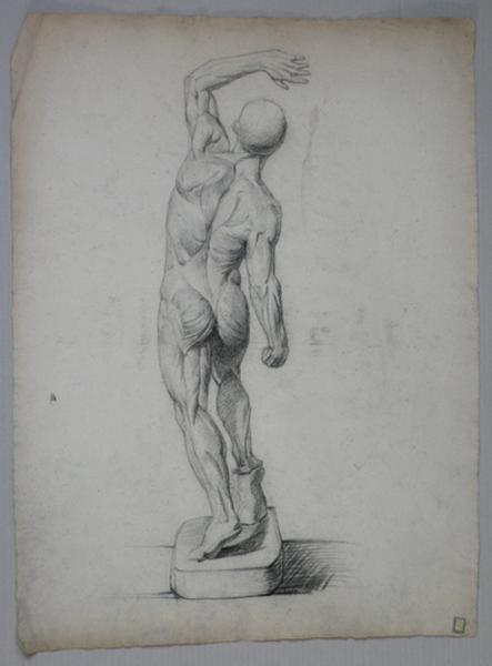 Etude d'une sculpture antique d'homme vu de dos (recto) ; Etude d'une autre sculpture antique d'homme vu de face (verso), Marie Nicolas, 1865
