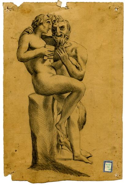 Etude d'un groupe sculpté antique représentant Silène et Pan, Marie Nicolas, 3e quart 19e siècle
