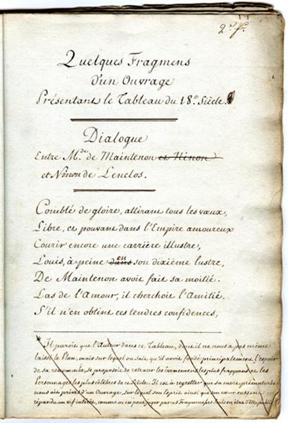 Quelques fragments d'un ouvrage présentant le tableau du 18e siècle - Dialogue entre Madame de Maintenon et Ninon de Lenclos_1