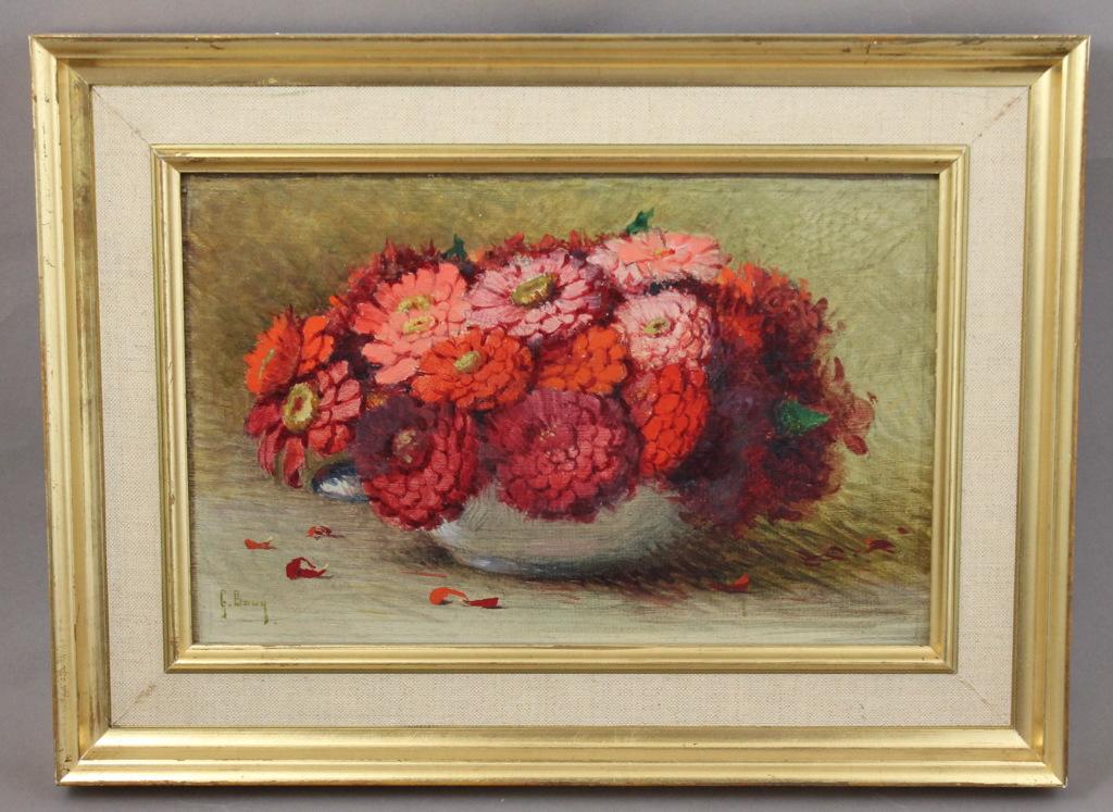 Zinnias rouges (titre inscrit), Gaston Bouy, 4e quart 19e siècle, 1er quart 20e siècle