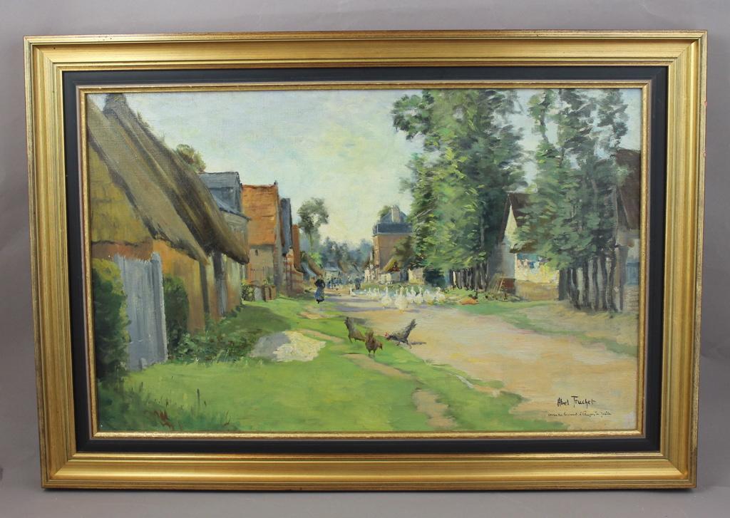 Troupe d'oie dans une rue de village (titre factice), Abel Truchet, 4e quart 19e siècle
