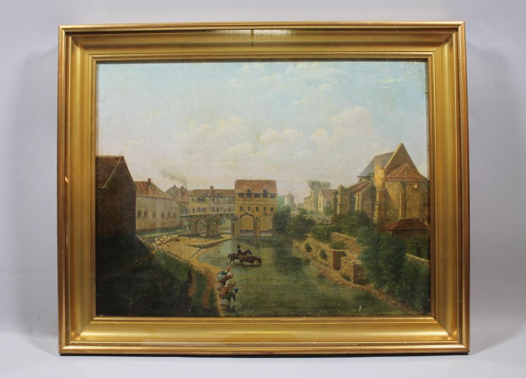 Lavandières devant le moulin de la faïencerie de Creil (titre factice)