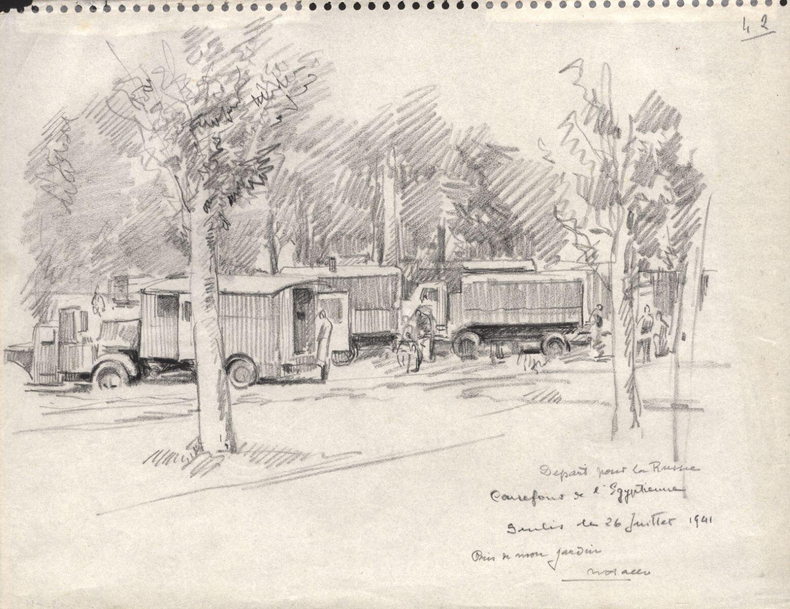 Camions militaires dans un paysage, Senlis_0